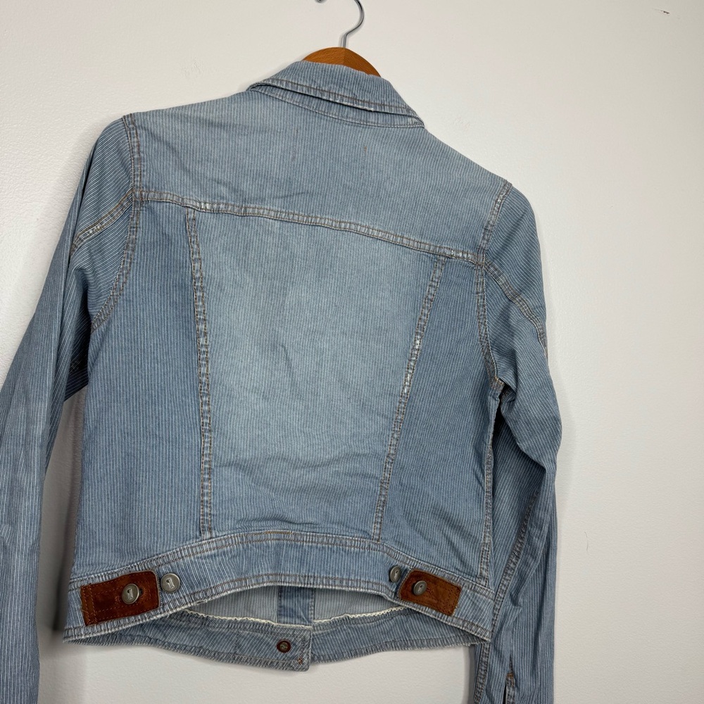 Pilcro And The Letterpress Denim Rail Road Stripe Jacket Jean Jacket Trucker L - Picture 6 of 8